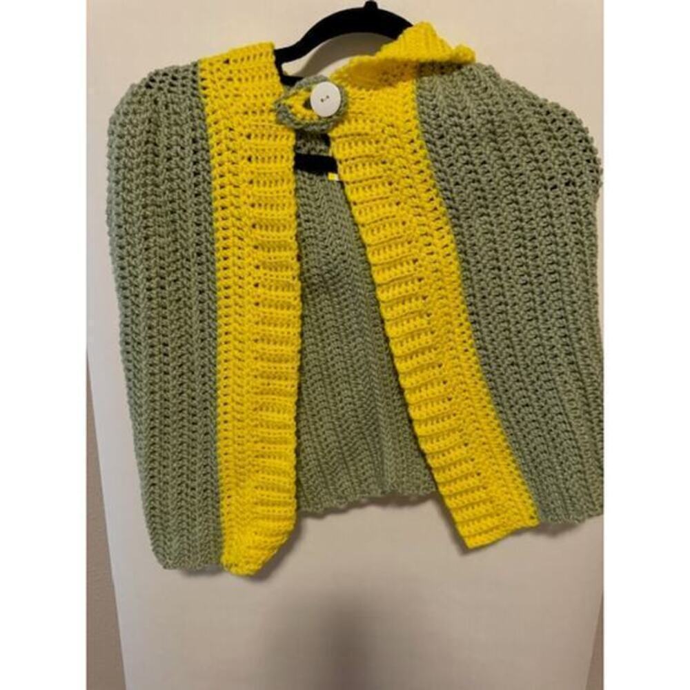 Handmade Green and Yellow Knit Toddler Poncho